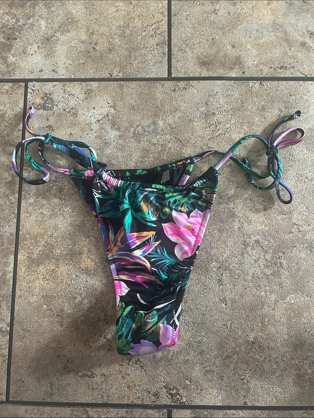 Victoria's Secret Black Tropical Floral Tie-Side Bikini Bottom